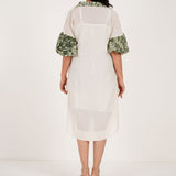 Off white Embroidered Balloon Sleeves and V - Neck Collar Long Dress With Spaghetti - Western Era Dresses for women