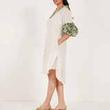 Off white Embroidered Balloon Sleeves and V - Neck Collar Long Dress With Spaghetti - Western Era Dresses for women