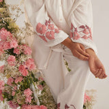 Off White Embroidered Bottom Straight Fit Trouser - Western Era Bottoms for women