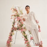 Off White Embroidered Bottom Straight Fit Trouser - Western Era Bottoms for women