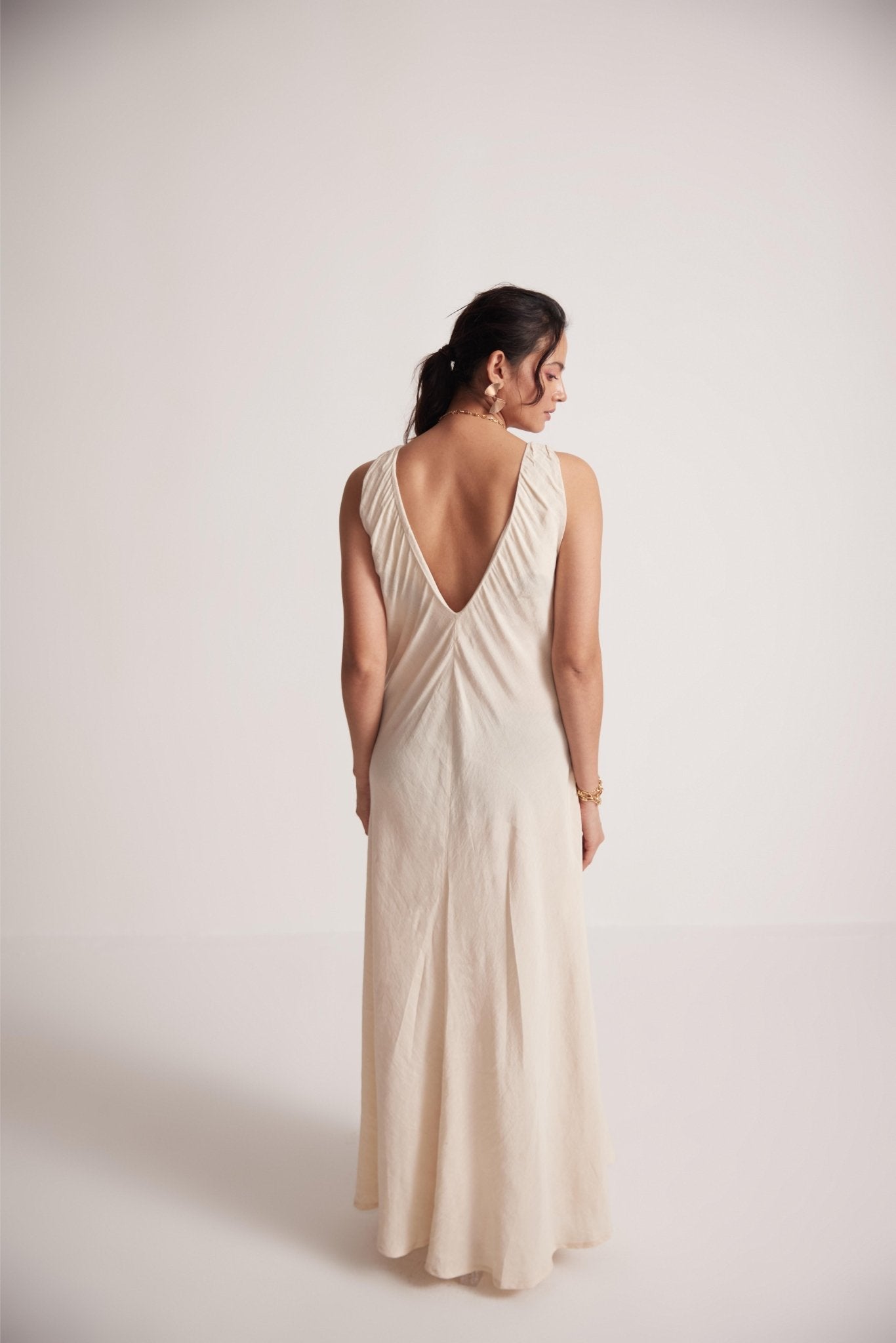 Off - White Event Wear Long Dress with Front Lace Embroidery and Pockets - Western Era Embroidery for women