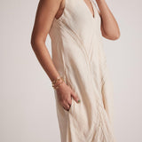 Off - White Event Wear Long Dress with Front Lace Embroidery and Pockets - Western Era Embroidery for women