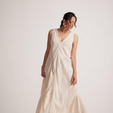 Off - White Event Wear Long Dress with Front Lace Embroidery and Pockets - Western Era Embroidery for women