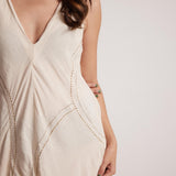 Off - White Event Wear Long Dress with Front Lace Embroidery and Pockets - Western Era Embroidery for women