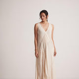 Off - White Event Wear Long Dress with Front Lace Embroidery and Pockets - Western Era Embroidery for women