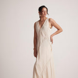 Off - White Event Wear Long Dress with Front Lace Embroidery and Pockets - Western Era Embroidery for women