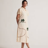 Off White Long Shirt Dress With Front and Back Tree Embroidery - Western Era Embroidery for women