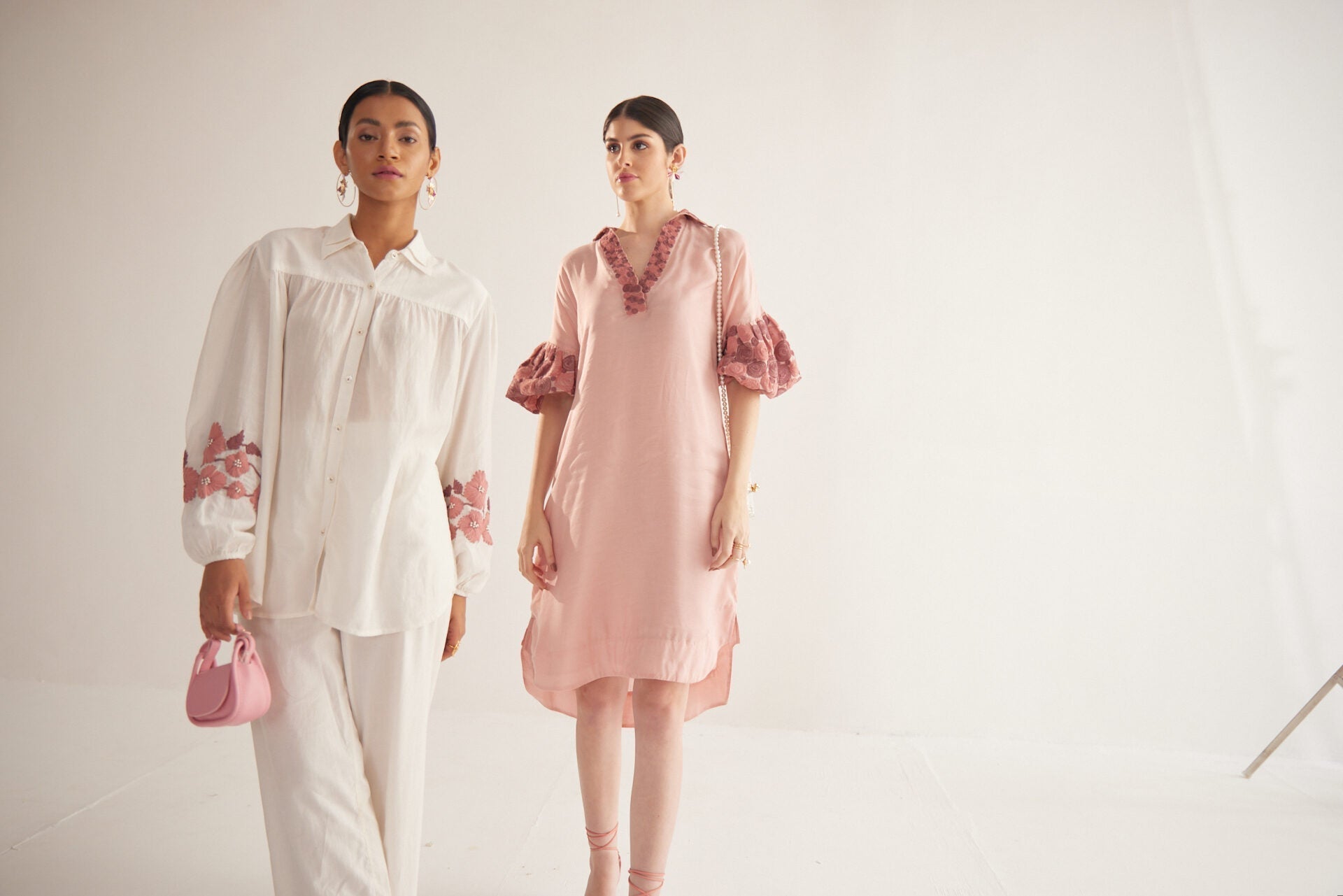 Off White Sleeve Embroidery Double Collar Shirt With Spaghetti - Western Era Tops for women
