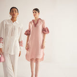 Off White Sleeve Embroidery Double Collar Shirt With Spaghetti - Western Era Tops for women