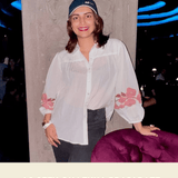Off White Sleeve Embroidery Double Collar Shirt With Spaghetti - Western Era Tops for women