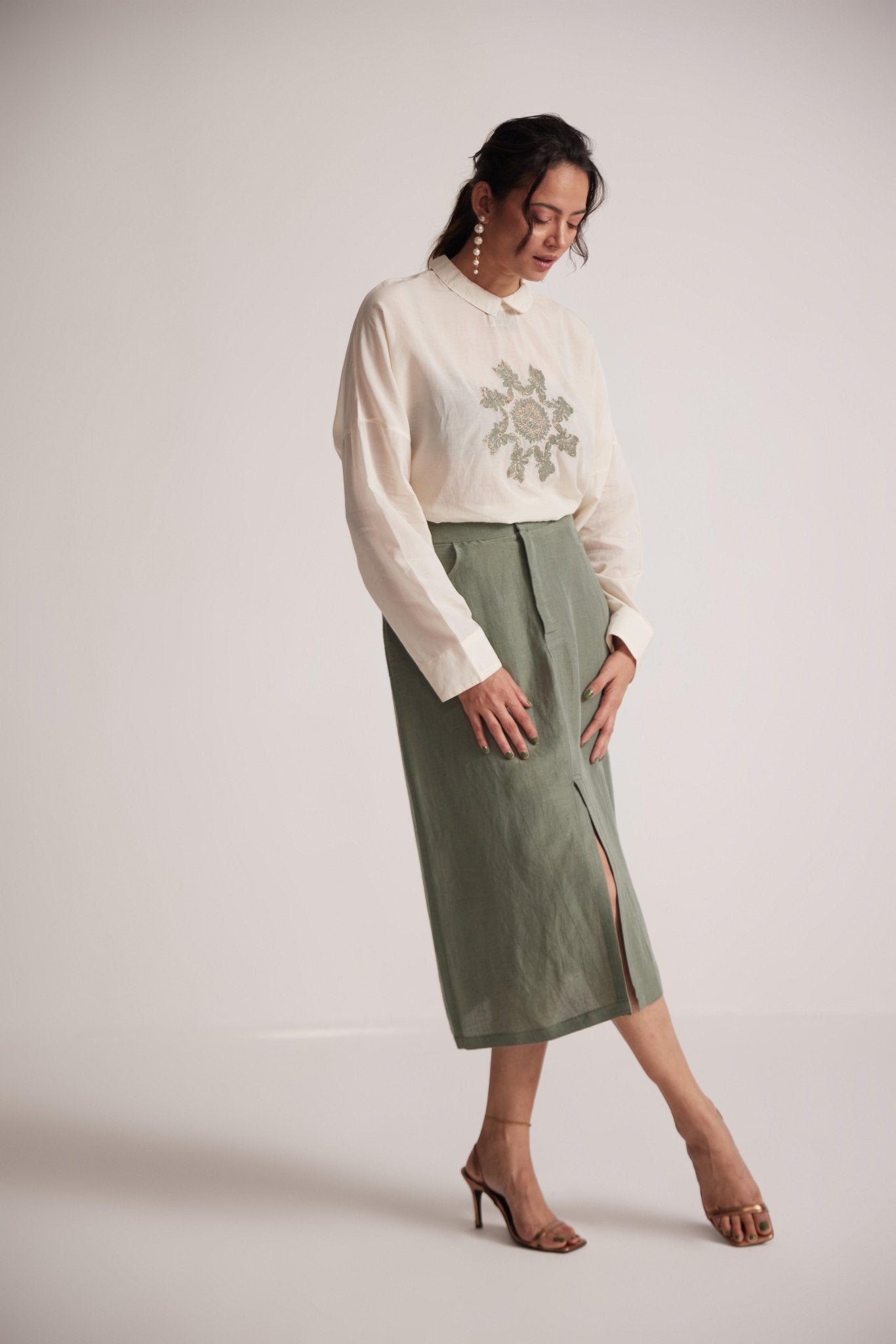 Off - White Top With Front Patch Zari Work Mandala Embroidery - Western Era Embroidery for women