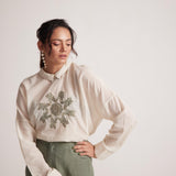 Off - White Top With Front Patch Zari Work Mandala Embroidery - Western Era Embroidery for women
