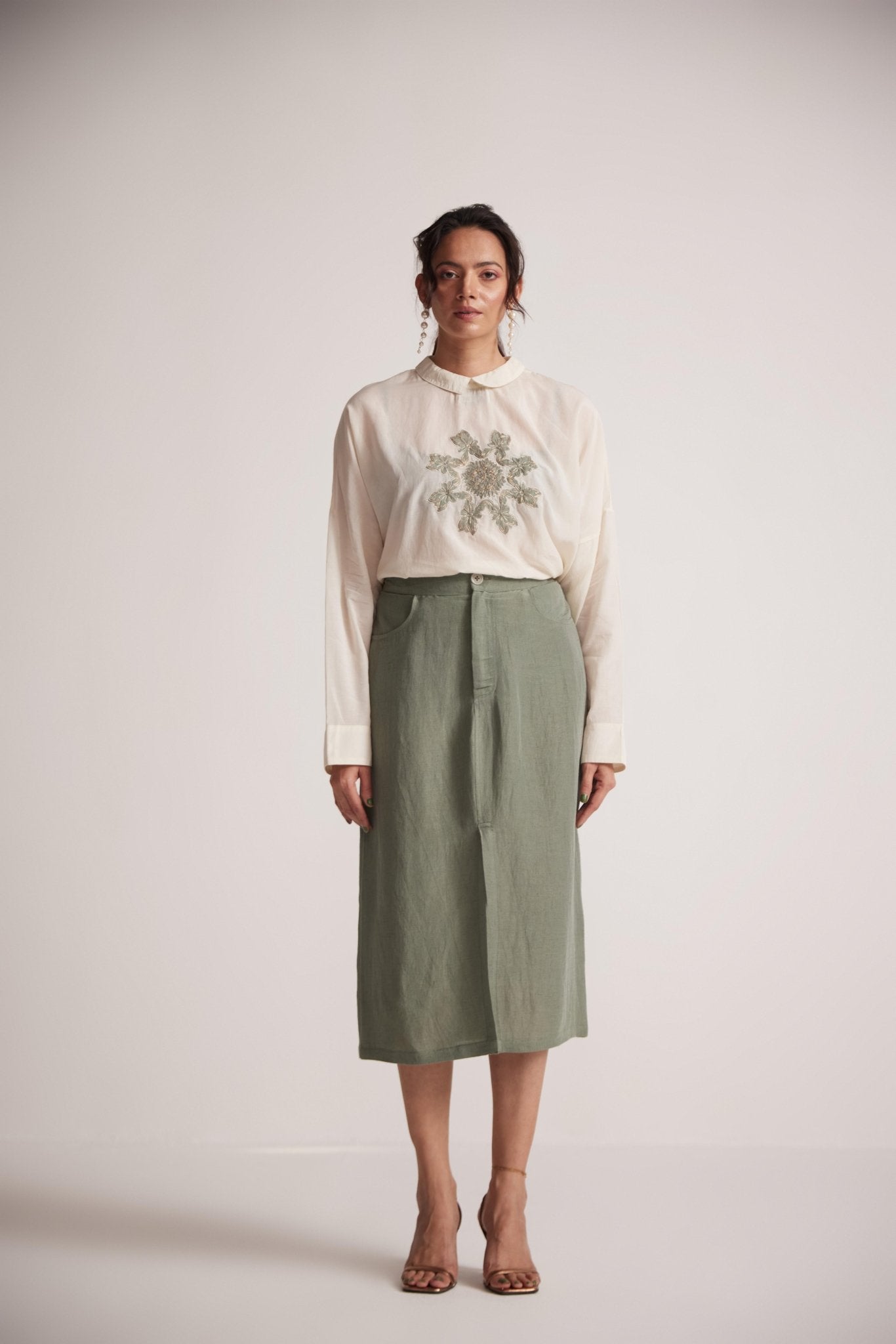 Off - White Top With Front Patch Zari Work Mandala Embroidery - Western Era Embroidery for women