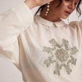 Off - White Top With Front Patch Zari Work Mandala Embroidery - Western Era Embroidery for women