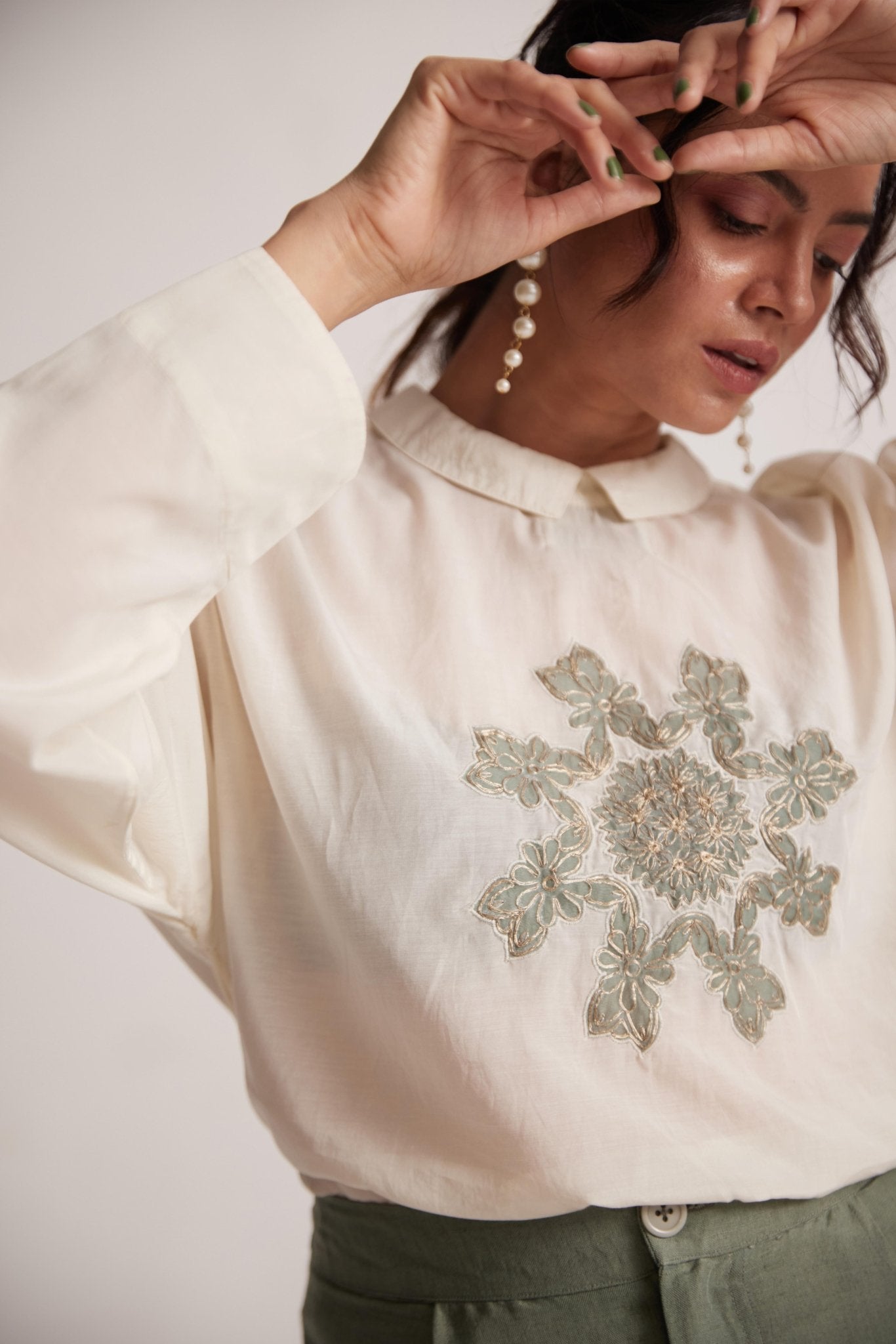 Off - White Top With Front Patch Zari Work Mandala Embroidery - Western Era Embroidery for women