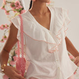 Off White V - Neck Scalloped Frill Top - Western Era Tops for women