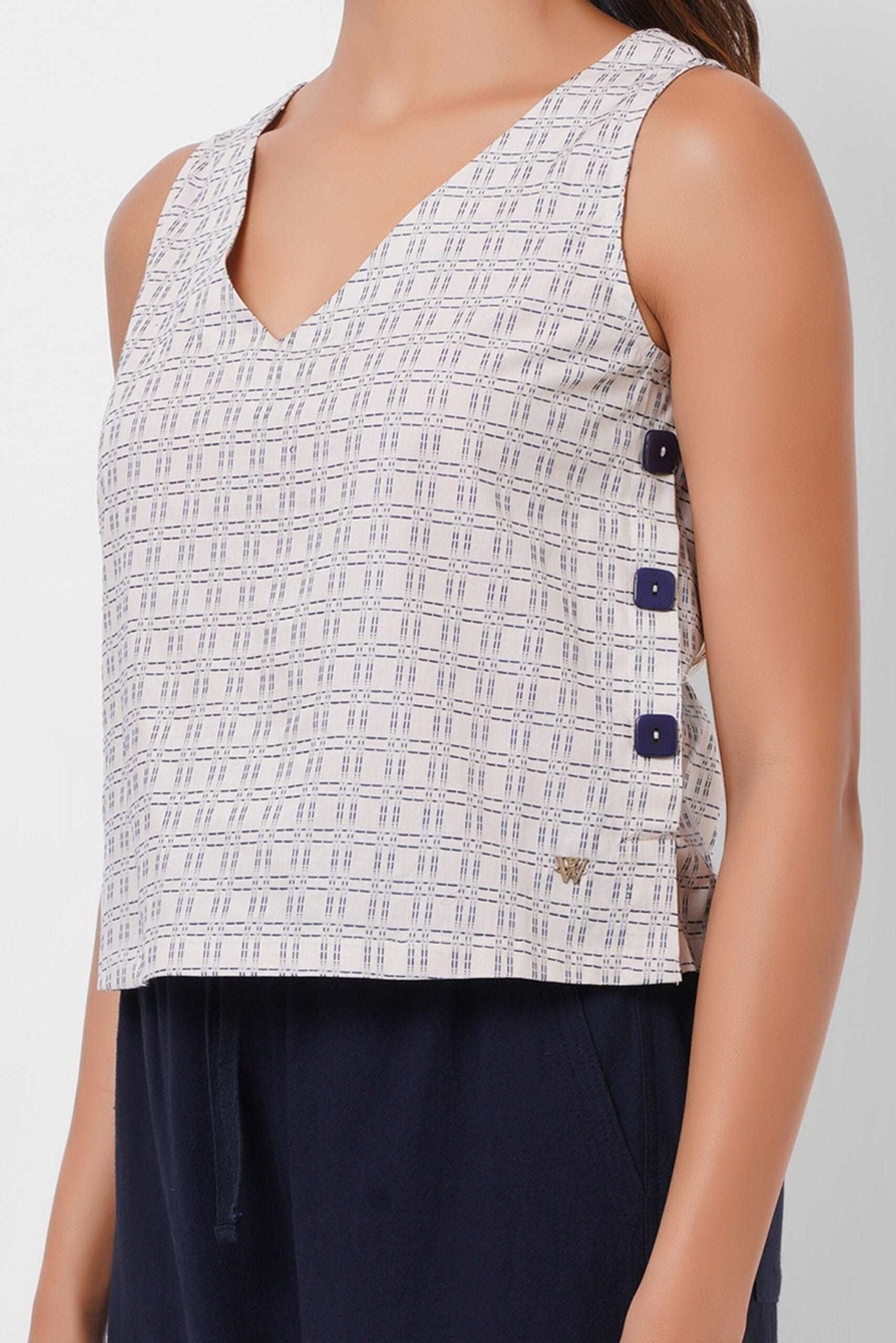 Office Wear Ivory Top With Side Buttons - Western Era Tops for women