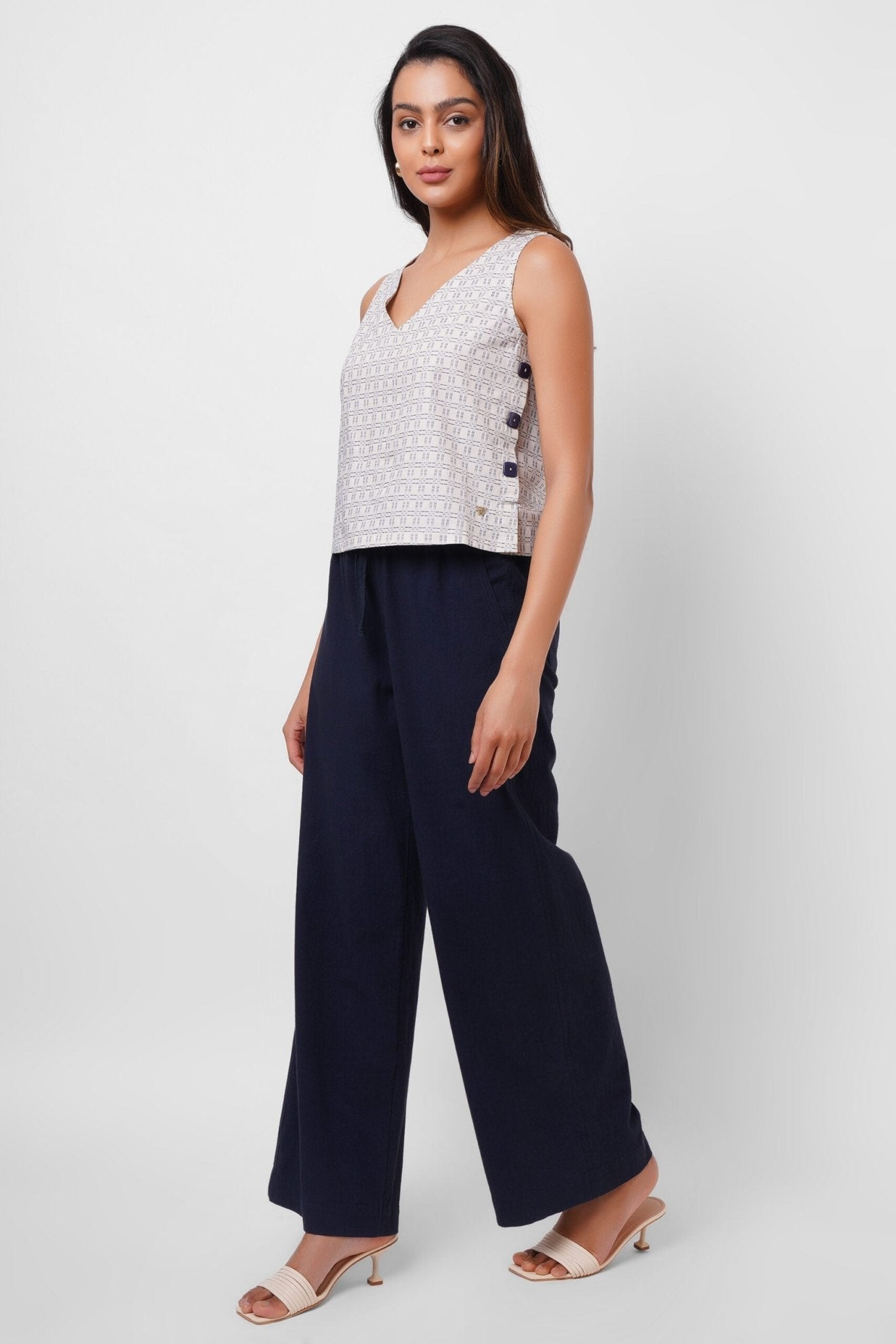 Office Wear Ivory Top With Side Buttons - Western Era Tops for women