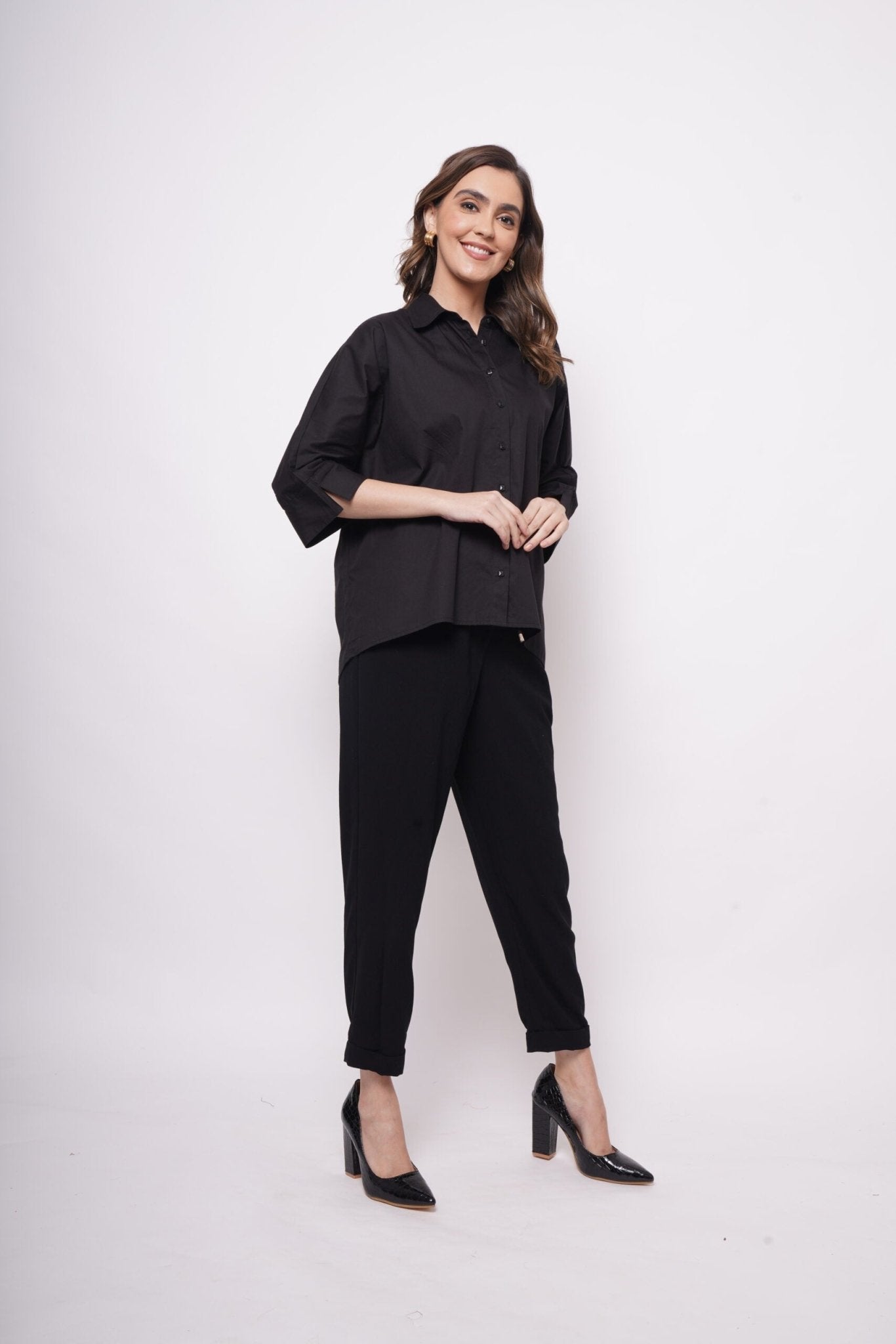 Office Wear Oversized High Low Black Shirt - Western Era Tops for women