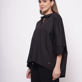 Office Wear Oversized High Low Black Shirt - Western Era Tops for women