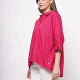 Office Wear Oversized High Low Hot Pink Shirt - Western Era Tops for women