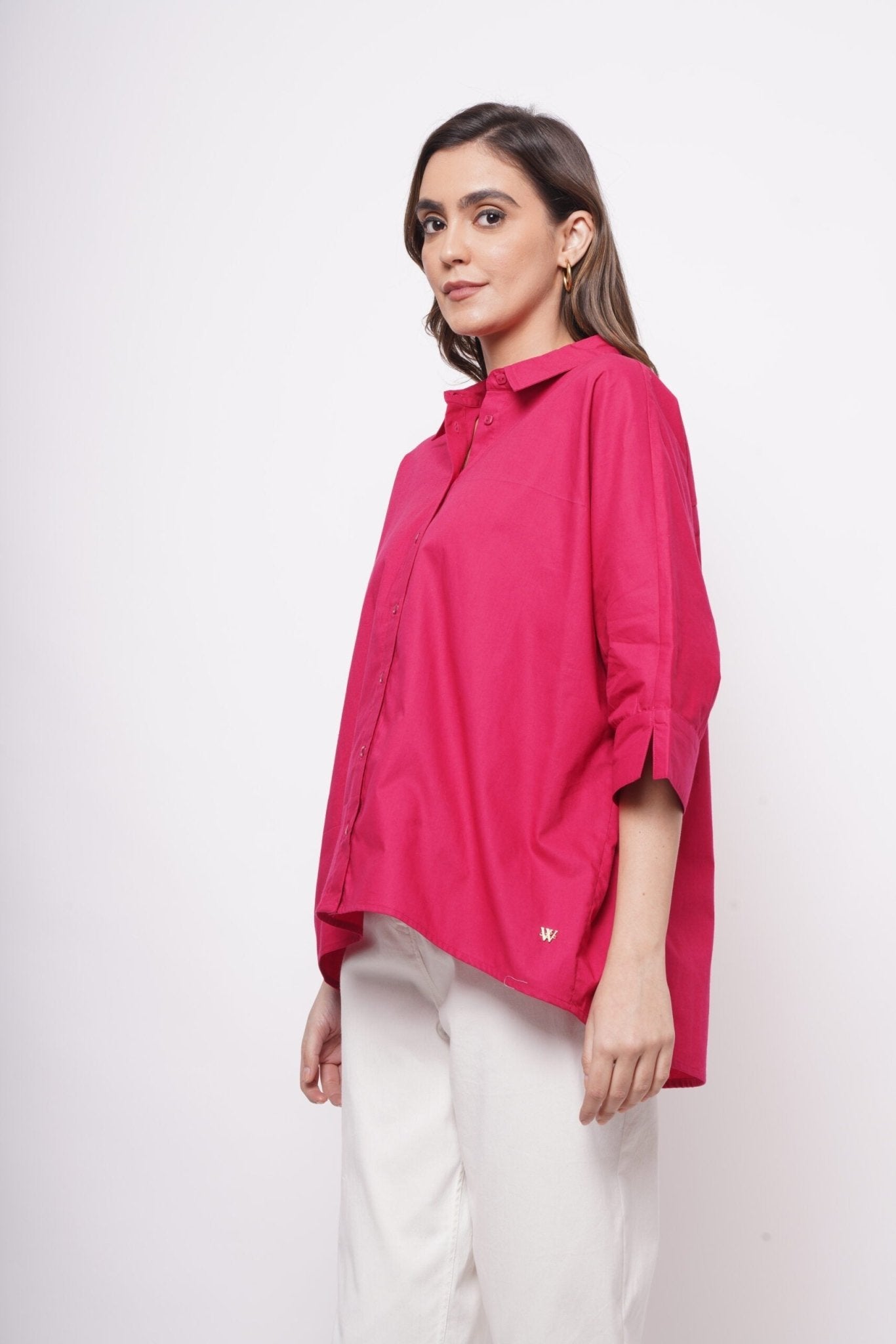 Office Wear Oversized High Low Hot Pink Shirt - Western Era Tops for women