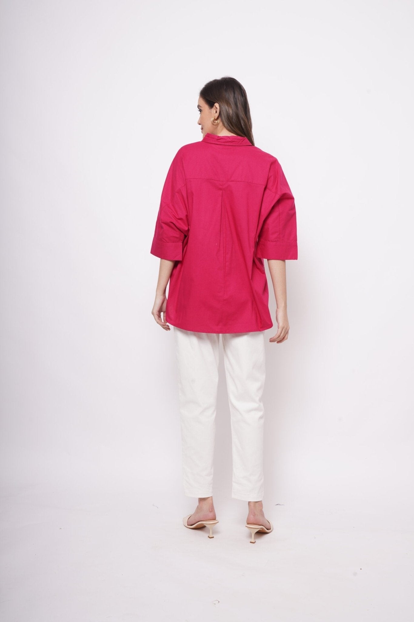 Office Wear Oversized High Low Hot Pink Shirt - Western Era Tops for women
