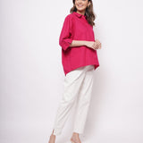 Office Wear Oversized High Low Hot Pink Shirt - Western Era Tops for women