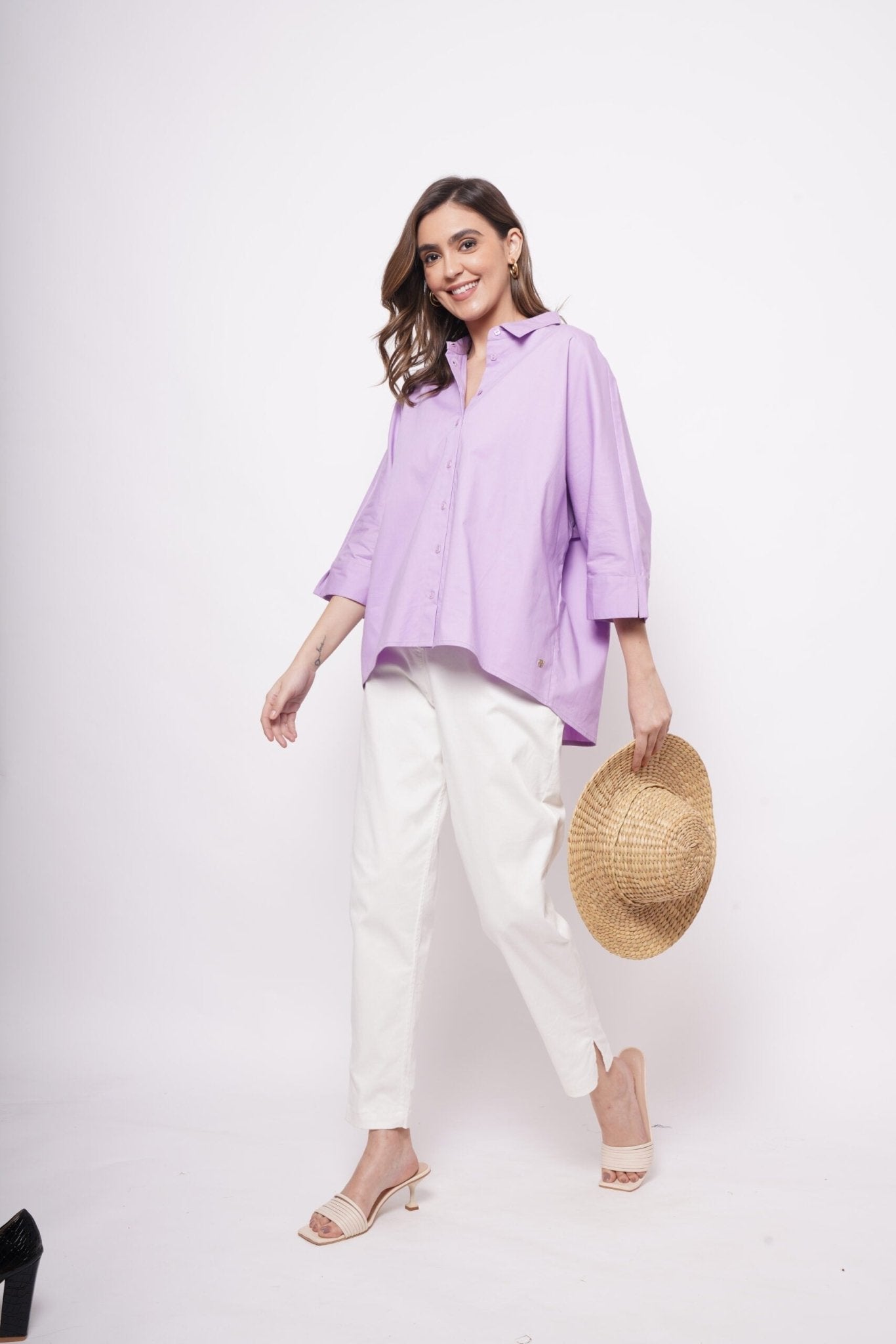 Office Wear Oversized High Low Lavender Shirt - Western Era Tops for women