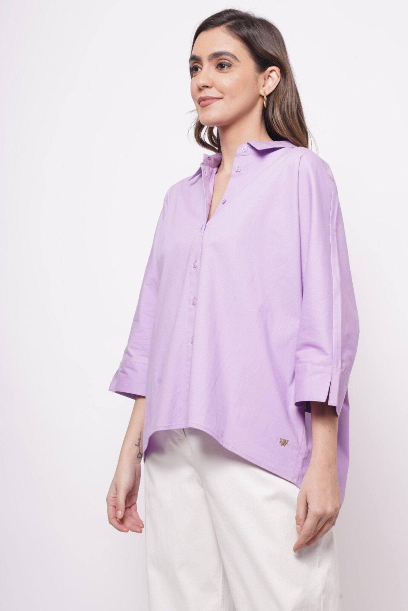 Office Wear Oversized High Low Lavender Shirt - Western Era Tops for women