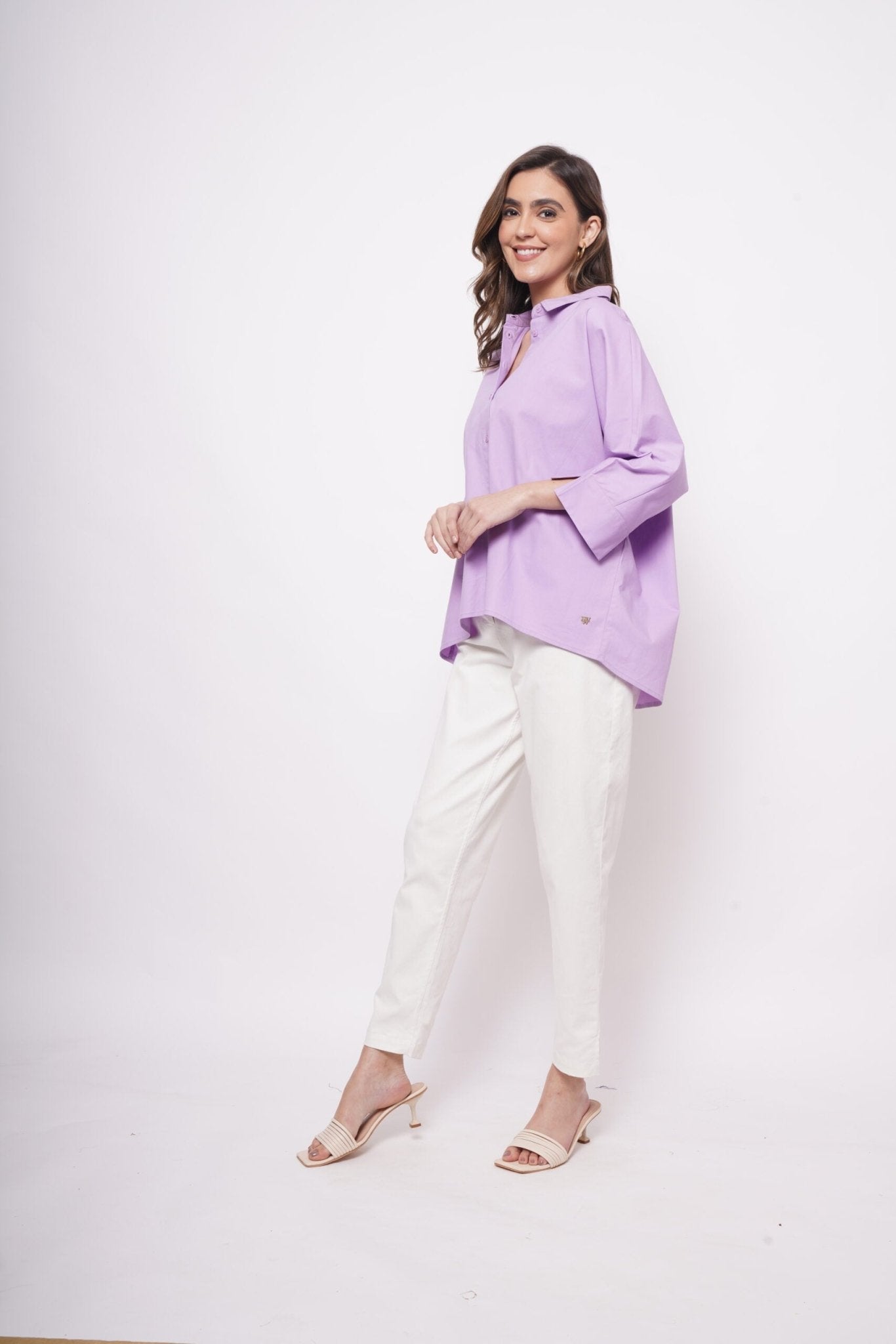 Office Wear Oversized High Low Lavender Shirt - Western Era Tops for women