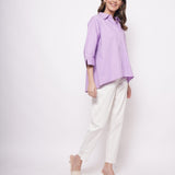 Office Wear Oversized High Low Lavender Shirt - Western Era Tops for women