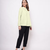 Office Wear Pin Tuck Linen Green Shirt - Western Era Tops for women