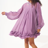 Organza Swing Dress with Embellished Collar and Balloon Hem - Western Era Dresses for women