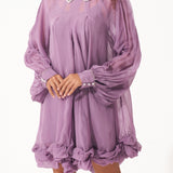 Organza Swing Dress with Embellished Collar and Balloon Hem - Western Era Dresses for women