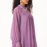 Organza Swing Dress with Embellished Collar and Balloon Hem - Western Era Dresses for women