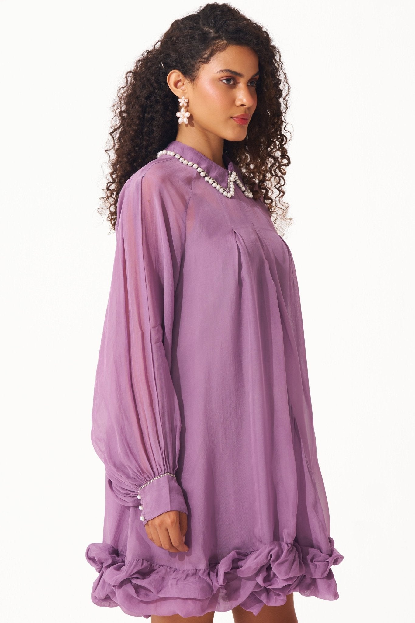Organza Swing Dress with Embellished Collar and Balloon Hem - Western Era Dresses for women