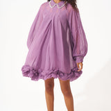 Organza Swing Dress with Embellished Collar and Balloon Hem - Western Era Dresses for women