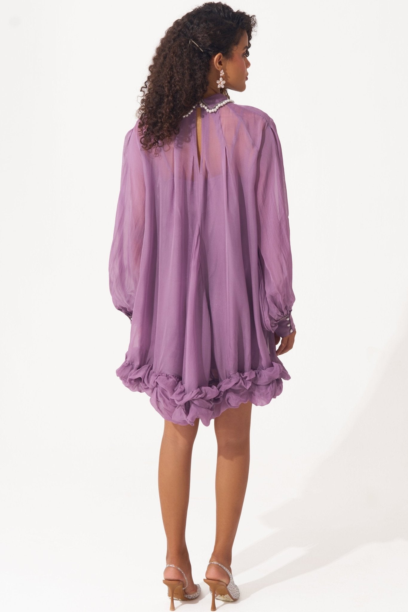 Organza Swing Dress with Embellished Collar and Balloon Hem - Western Era Dresses for women