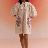 Oversized Off White Dress With Cut Work Embroidered Pocket - Western Era Dresses for women