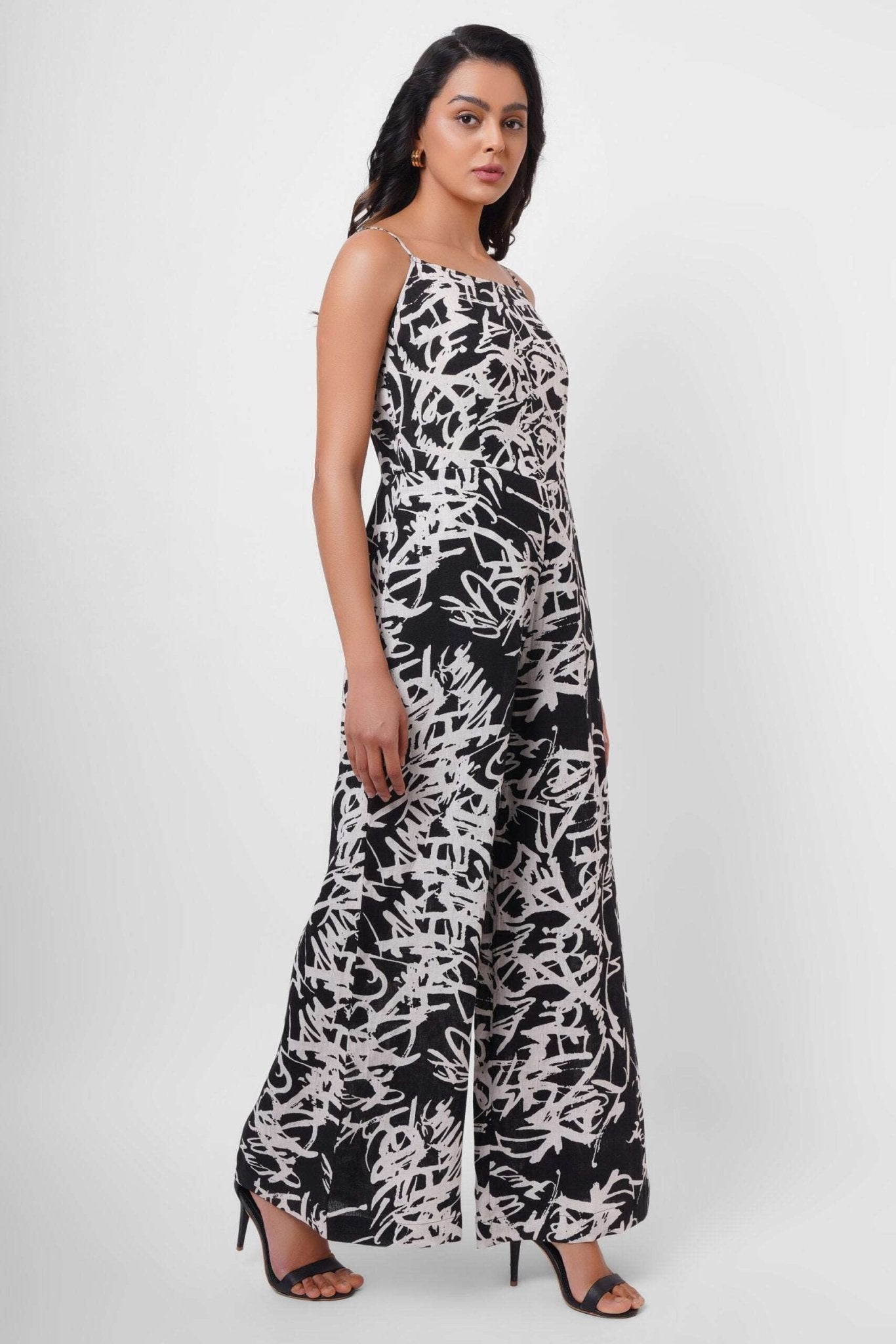 Party Wear Black and White Linen Jumpsuit - Western Era Jumpsuits for women