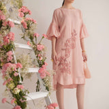 Peach Balloon Sleeves with Front Embroidery Long Dress and Spaghetti - Western Era Dresses for women
