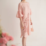 Peach Balloon Sleeves with Front Embroidery Long Dress and Spaghetti - Western Era Dresses for women
