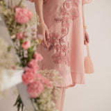 Peach Balloon Sleeves with Front Embroidery Long Dress and Spaghetti - Western Era Dresses for women