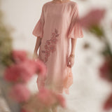 Peach Balloon Sleeves with Front Embroidery Long Dress and Spaghetti - Western Era Dresses for women