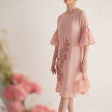 Peach Balloon Sleeves with Front Embroidery Long Dress and Spaghetti - Western Era Dresses for women