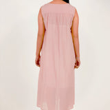 Peach Falling Flower Embroidery Long Dress With Spaghetti - Western Era Dresses for women