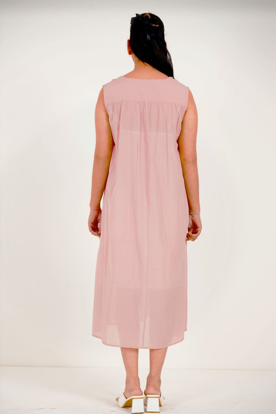 Peach Falling Flower Embroidery Long Dress With Spaghetti - Western Era Dresses for women