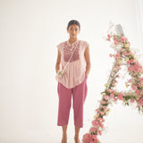 Peach Front Gradient Embroidery Flower With Pearls Top and Spaghetti - Western Era Tops for women