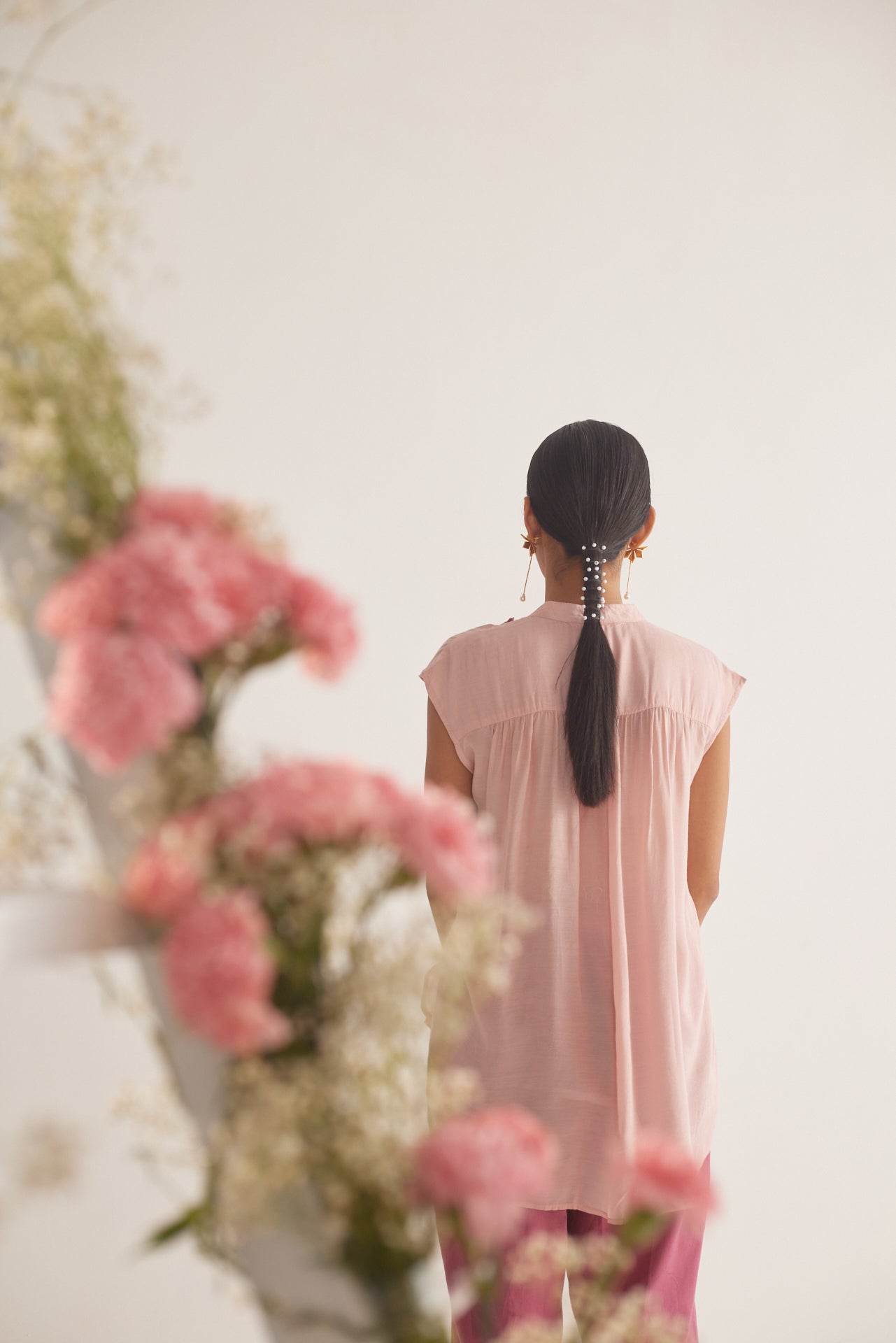 Peach Front Gradient Embroidery Flower With Pearls Top and Spaghetti - Western Era Tops for women